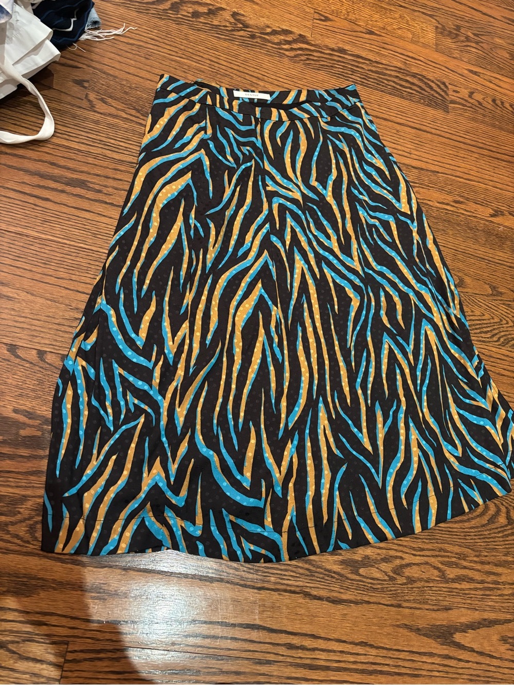 Gestuz Black Zebra-Print A-Line Skirt with Blue and Gold Accents